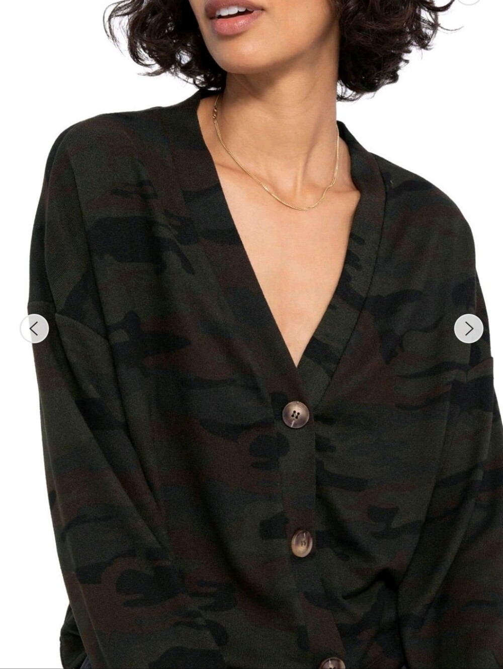 Sanctuary Olive & Black Camo V-Neck Button Cardigan